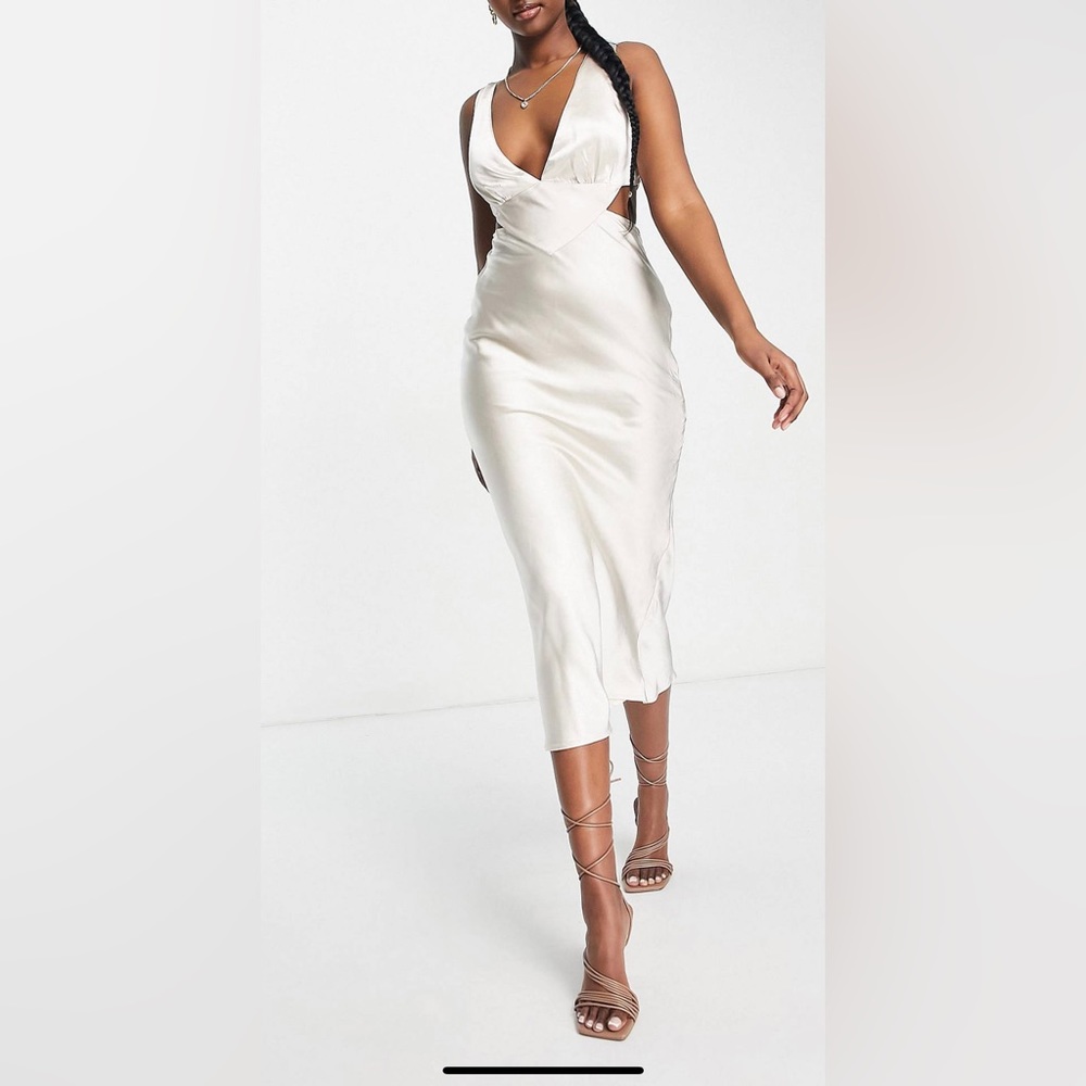 ASOS Parallel Lines cut out satin slip midi dress - size 2